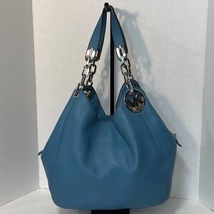 Michael Kors Large Fulton Triple Compartment Hobo Shoulder Bag with Silver Chain